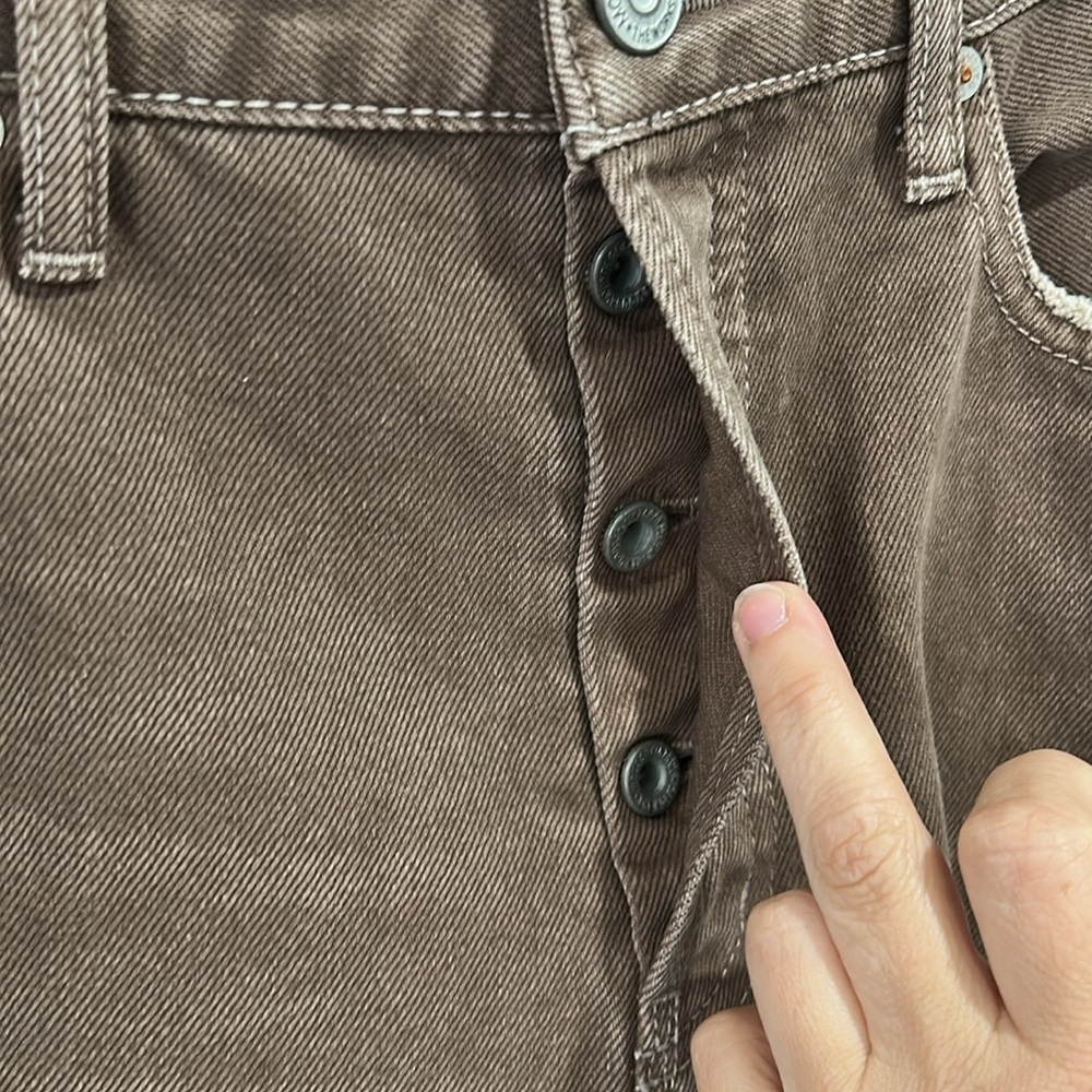 MOUSSY Vintage Emery Wide Straight Raw Hem Button Fly Jeans in Brown - 28 - Picture 12 of 15